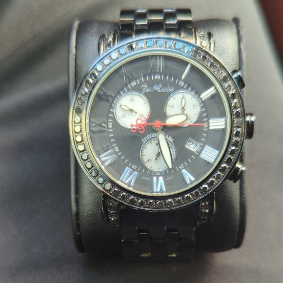 Black Chronograph Watch with Silver Accents
